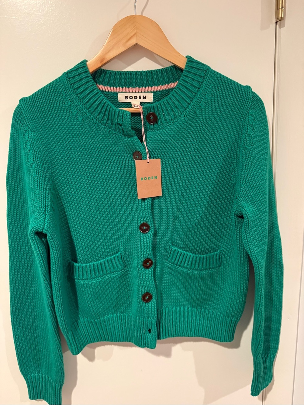 Boden Bright Green Button-Front Cardigan - Picture 2 of 5